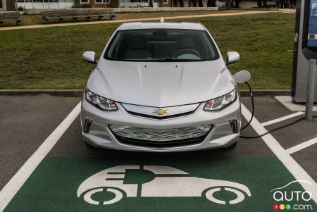 A Chevrolet Volt at a charging station