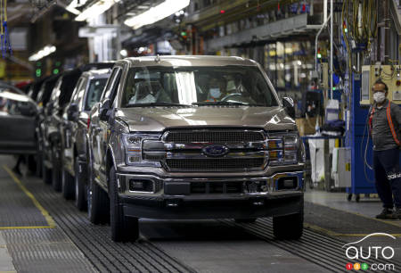 Ford F-150s on the assembly line